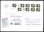 Bund 3303 als portoger. MeF mit 9x 45 Cent Blumen / Seerose aus Rolle auf bergr. B5-Inlands-bergabe-Einschreibe-Brief von 2019-2021