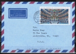 Bund 1983 als portoger. EF mit 300 Pf Oper Bayreuth auf Übersee-Luftpost-Brief bis 20g von 1998/1999 in die USA, vs. schwarze US-Codierung