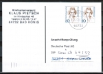 Bund 1755 als portoger. MeF mit 2x 80 Pf von Ense auf Anschriftenprfungs-Postkarte von 1997-2002, codiert, ohne rs. Stpl.