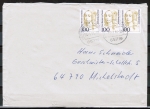 Bund 1756 als portoger. MeF mit 3x 100 Pf von Oranien auf kleinform. Inlands-Brief ber 50g von 1995