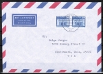 DDR 2549 - 2x 50 Pf im Stichtiefdruck als portoger. MeF auf VGO-Luftpost-Brief bis 10g vom Sept. 1990 in die USA, rs. Code