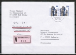 Bund 1407 als portoger. MeF mit 2x 350 Pf SWK aus Rolle auf Ausl.-Wertbrief 20-50g von 1992-1997 n. Frankreich, AnkStpl.