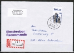 Bund 1407 als portoger. EF mit 350 Pf SWK aus Bogen mit Oberrand auf Einschreibe-Brief bis 20g von 1989/1990 in die DDR