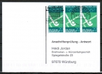 Bund 588 als portoger. MeF mit 3x 20 Pf Olympiade 1969 auf Sammel-Anschriftenprüfungs-Postkarte von 1993-2002, codiert