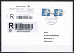 Bund 3207 als portoger. MeF mit 2x 260 Cent Blumen-Serie aus Rolle auf Einschreibe-Brief vom ZAG Büsingen in die Schweiz von 2016, mit Label