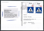 Bund 668 als portoger. MeF mit 2x 50 Pf Fußgängerüberweg auf Inlands-Postkarte von 1999, codiert