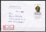 Bund 945 - 10 Pf überfrankierte EF mit 200 Pf Kentaurenkopf auf Inlands-Einschreibe-Brief bis 20g von 1977
