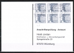Bund 913 als portoger. MeF mit 6x 10 Pf B+S - Serie Letterset (aus Rolle) auf Sammel-Anschriftenprüfungs-Postkarte von 1993-2002