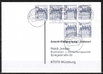 Bund 913 als portoger. MeF mit 6x 10 Pf B+S - Serie als Bogenmarken auf Sammel-Anschriftenprüfungs-Postkarte von 1993-2002, codiert