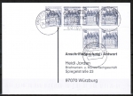 Bund 913 als portoger. MeF mit 6x 10 Pf B+S - Serie als Bogenmarken auf Sammel-Anschriftenprfungs-Postkarte von 1993-2002, codiert
