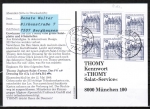 Bund 913 o.g./u.g.-Paare als portoger. MeF mit 3x 10 Pf B+S oben/unten-geschnitten-Paare Buchdruck auf Inlands-Postkarte von 1982-1993