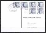 Bund 913 o.g./u.g.-Paare als portoger. MeF mit 3x 10 Pf oben/unten geschnittene Paare im Letterset-Druck auf Anschriftenprüfungs-Postkarte von 1993-2002