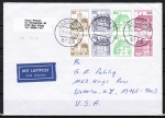 Bund B+S-Heftblatt 3,- DM mit roter 60 Pf B+S - Marke als portoger. H-Blatt-EF auf Luftpost-Brief 25-30g von 1988 in die USA, rs. Code-Stpl.