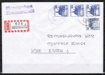Bund 997 als portoger. MiF mit 3x 90 Pf B+S - Serie aus Rolle + 10 Pf Zusatz auf Inlands-Einschreibe-Brief bis 20g von 1982-1989