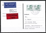 Bund 999 als portoger. MeF mit 2x 230 Pf B+S - Serie aus Rolle auf Luftpost-Eil-Postkarte von 1982-1989 nach Neuseeland, rs. 1 Eilboten-Stempel