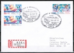 Bund 1310/1311 als portoger. MiF mit 2x 80 Pf + 120 Pf Sport 1987 auf Inlands-Einschreibe-Brief von 1987 mit Sonderstempel