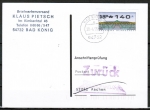 Bund ATM 2 - Nadeldruck - Marke zu 140 Pf als portoger. EF auf Einzel-Anschriftenprüfungs-Postkarte von 1993-1997, codiert, rs. mit Stempel