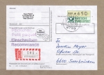 Bund ATM 1 mit dickem DBP - Marke zu 650 Pf als portoger. EF auf Inlands-Einschreib-Päckchen-Adresse vom Mai-Juni 1992