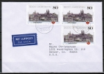 Bund 1402 als portoger. MeF mit 3x 80 Pf Bonn auf Luftpost-Brief 15-20g von 1989-1993 in die USA / Code