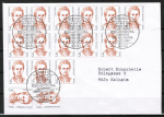 Berlin 833 als portoger. MeF mit 16x 5 Pf Frauen-Serie auf Brief bis 20g mit Berliner ESST von 1989 ins Bundesgebiet