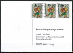 Bund 651 als portoger. MeF mit 3x 20 Pf Wohlfahrt 1970 auf Sammel-Anschriftenprüfungs-Postkarte von 1993-2002, codiert