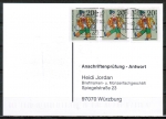 Bund 651 als portoger. MeF mit 3x 20 Pf Wohlfahrt 1970 auf Sammel-Anschriftenprfungs-Postkarte von 1993-2002, codiert