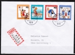 Bund 882-885 als portoger. Satz-Brief mit Jugend-Satz von 1976 auf Inlands-Einschreibe-Brief bis 20g von 1976-1978