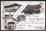 Litho-Ansichtskarte Hchst, mit Gasthaus zur Post und zur Burg Breuberg, gelaufen 1897/1898