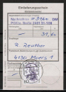Berlin 824 als portoger. EF mit 60 Pf Frauen-Serie auf Einlierfungsschein f�r einen Nachnahme-Brief von 1989-1991 verklebt