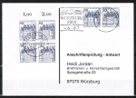 Bund 913 als portoger. MeF mit 6x 10 Pf B+S - Serie als Bogenmarken mit OR / ER auf Sammel-Anschriftenprfungs-Postkarte von 1993-2002, codiert
