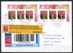 Bund 2547 als portoger. MeF mit 6x 100 Cent Blumen-Serie aus Bogen mit Rändern auf Auslands-Eilbrief 20-50g von 2017 in die Schweiz, Label