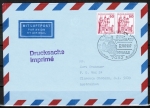 Bund 916 als portoger. MeF mit 2x roter 50 Pf B+S - Marke als waagr. Bogen-Paar auf Luftpost-Drucksache bis 20g mit SST von 1987 nach Australien