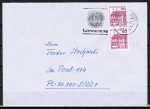 Bund 1028 als portoger. MeF mit 2x roter 60 Pf B+S - Marke aus Rolle im Letterset-Druck auf Auslands-Brief bis 20g von 1987-1989 nach Polen, AnkStpl.