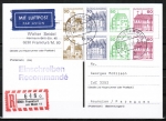 Bund B+S-Heftblatt 3,- DM mit roter 60 Pf B+S - Marke als portoger. H-Blatt-EF auf Luftpost-Einschreib-Postkarte von 1982-1989 nach Paraguay, AnkStpl.