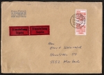 Bund 1143 als portoger. MeF mit 2x 300 Pf B+S - Serie aus Rolle im Buchdruck auf Inlands-Eilbrief 100-250g von 1982-1989, AnkStpl. 14x20 cm