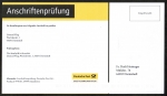 Anschriftenprüfungs-Antwortkarte der Deutschen Post AG mit den Mitteilungen der geprüften Anschrift, ca. von 2003 / 2005, codiert, 12,5 x 22 cm
