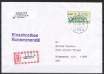 Bund ATM 1 - Marke zu 320 Pf in Spritzguss-Type als portoger. EF auf Auslands-Einschreibe-Brief bis 20g vom April 1984 in die USA, AnkStpl., TQ Bfsdg. Bonn/ak
