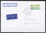 Bund ATM 1 - Marke zu 20 Pf in Gravur-Type als portoger. EF auf Luftpost-Blindensendung in die USA, CodeStpl. - vom Ersttag vom Terminal Hannover / ec