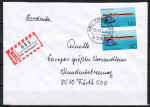 Bund 1378 als portoger. MeF mit 2x 140 Pf Schieblehre auf Inlands-Einschreibe-Brief bis 20g von 1988-1989
