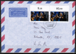 Berlin 809 als portoger. MeF mit 2x 70 Pf Jugend 1988 auf Luftpost-Brief bis 5g von 1988-1989 von Berlin in die USA