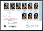 Bund 2703 als portoger. MeF mit 9x 45 Cent Weihnachten 2008 auf Inlands-bergabe-Einschreibe-Brief 14x20 cm von 2021, mit Einl.-Schein