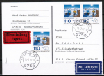 Bund 1100 als portoger. MeF mit 3x 110 Polarforschung auf Luftpost-Eil-Postkarte von 1981 in die USA, Eil-Stempel, rs. ohne Text / Ersttag