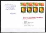 Bund 2484 als portoger. MeF mit 4x 10 Cent Blumen / Tulpe aus Bogen auf Inland-Infobrief bis 20g von 2005, codiert