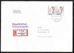 Bund 1392 als portoger. MeF mit 2x 240 Pf Frauen auf Einschreibe-Brief vom ZAG Büsingen in die Schweiz von 1995, 14x20 cm
