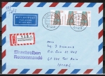 Bund 1375 als portoger. MeF mit 3x 120 Pf SWK als Bogen-3er-Paar auf Luftpost-Einschr.-Brief 5-10g von 1988 nach Israel
