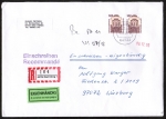 Bund 1679 als portoger. MeF mit 2x 500 Pf SWK aus Rolle auf Inl.-Einschreibe-Eigenhndig-Brief 14x20 cm von 1993-1997