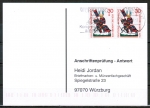 Bund 614 als portoger. MeF mit 2x 30 Pf Jugend 1970 auf Sammel-Anschriftenprüfungs-Postkarte von 1993-2002, codiert