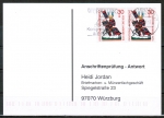 Bund 614 als portoger. MeF mit 2x 30 Pf Jugend 1970 auf Sammel-Anschriftenprfungs-Postkarte von 1993-2002, codiert