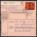 Bund 793 als portoger. MiF mit 40 Pf Gertrud Bäumer + 3x 90 Pf Gr. Bauerke auf Inlands-Paketkarte von 1975