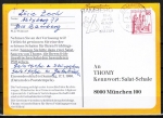 Bund 916 u.g. als portoger. EF mit roter 50 Pf B+S - Marke unten geschnitten aus MH auf Inlands-Postkarte von 1979-1982